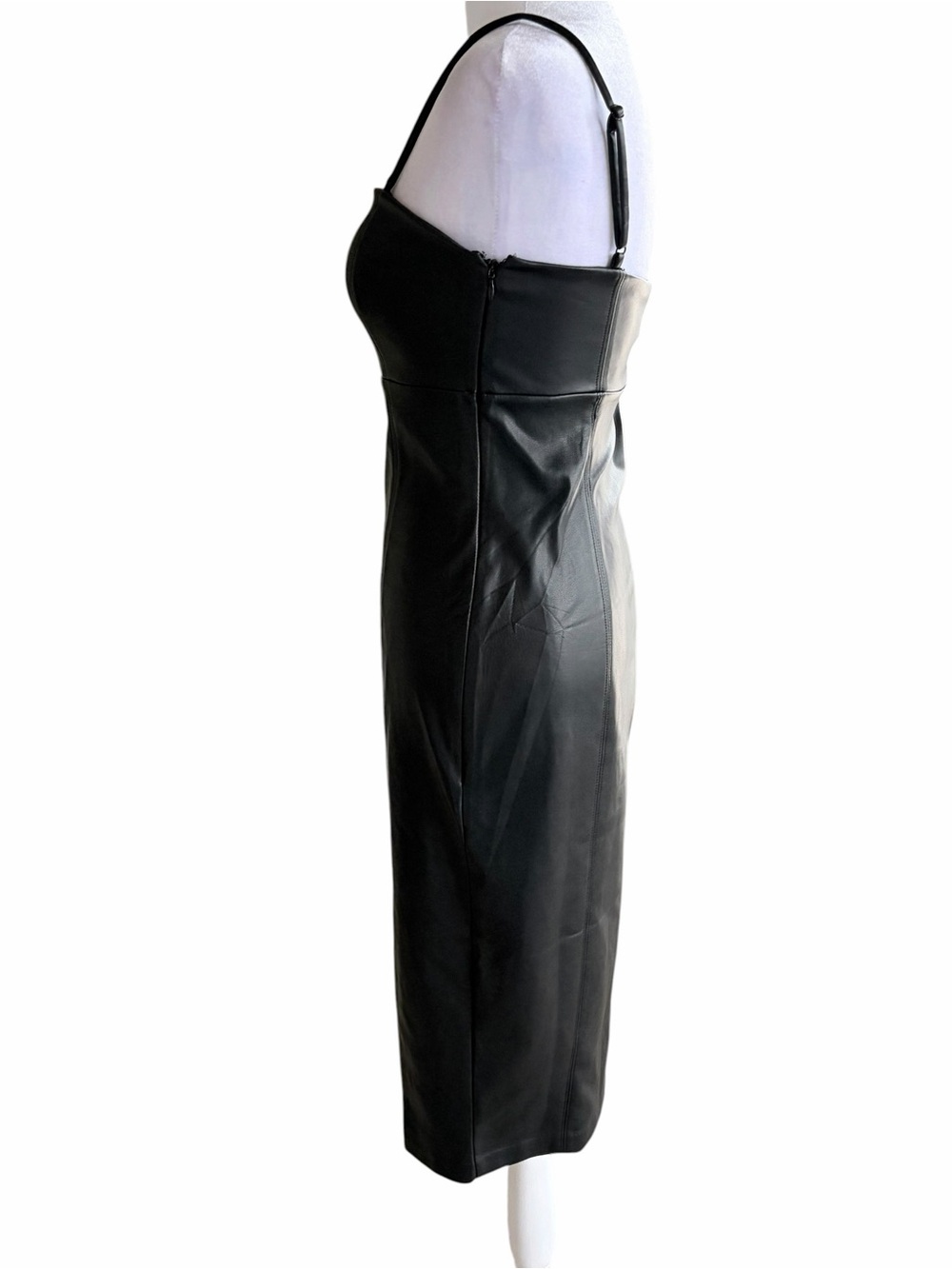 Express Black Faux Leather Slip Midi Dress with Front Slit - Picture 5 of 9